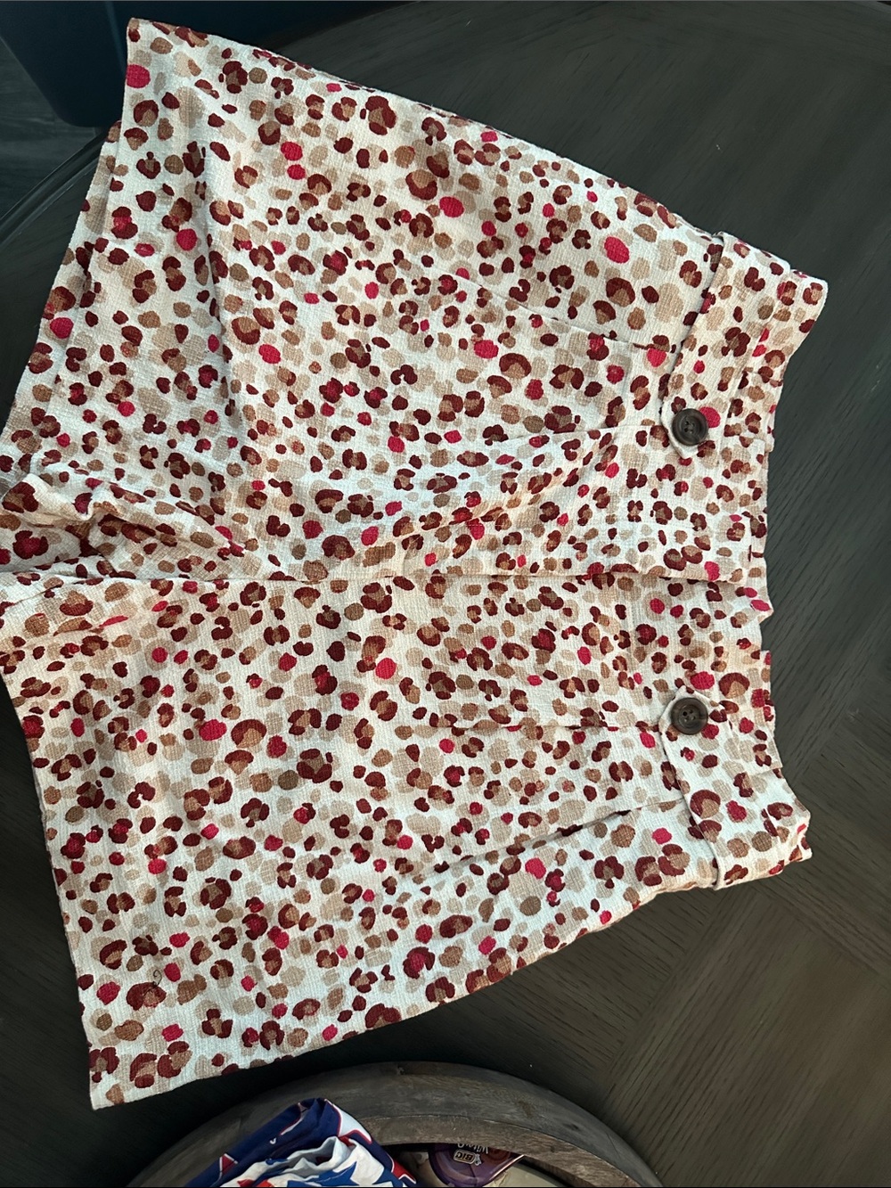 LOFT Cream High-Waist Shorts with Red & Brown Spot Print